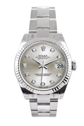 Rolex Datejust 31 Silver Set Diamonds Dial White Gold Fluted Bezel Ladies Watch 178274